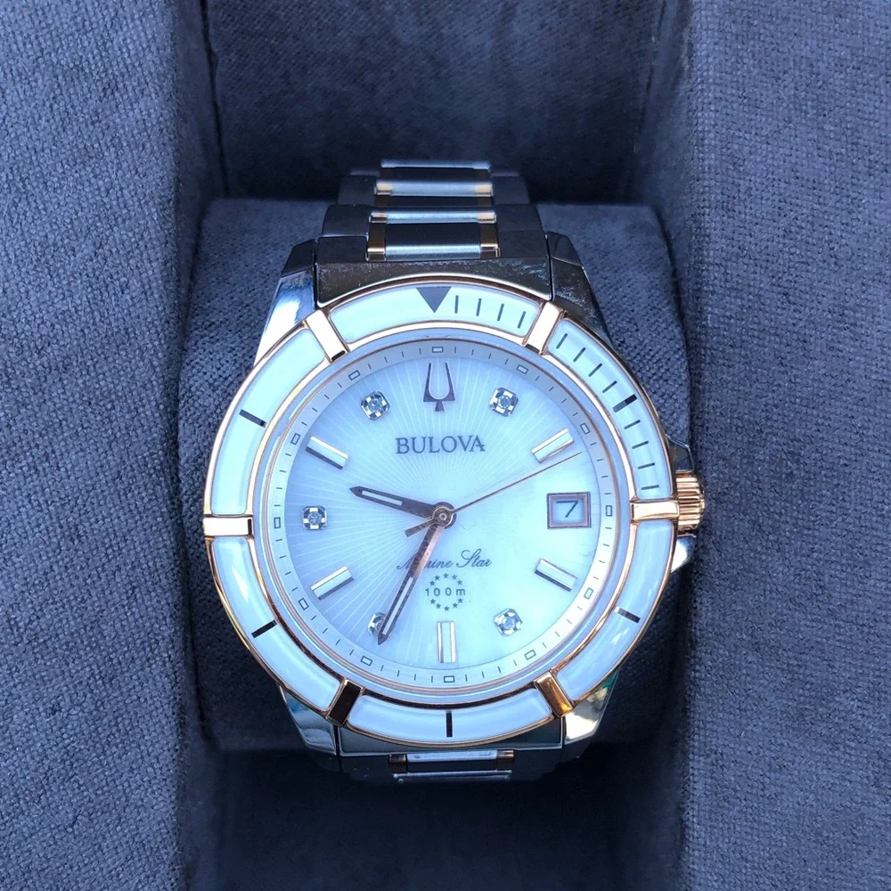 Bulova Two-Tone White Dial Women’s Watch with Gold Accents New Never Worn